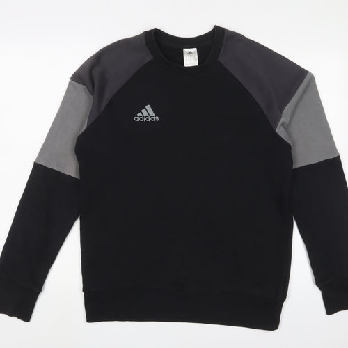 adidas Mens Black Cotton Pullover Sweatshirt Size M - Logo, Embroidered