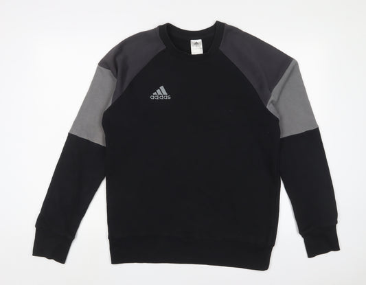 adidas Mens Black Cotton Pullover Sweatshirt Size M - Logo, Embroidered