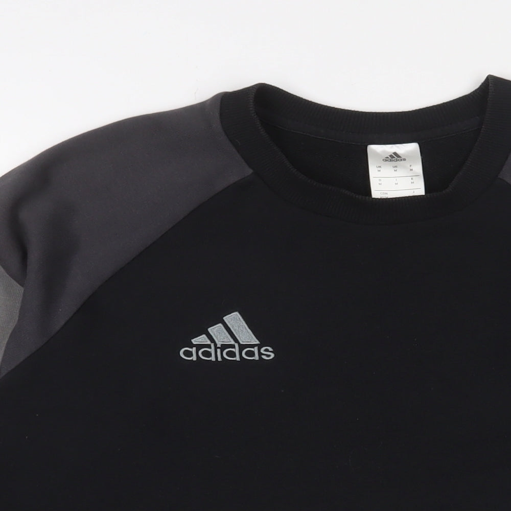 adidas Mens Black Cotton Pullover Sweatshirt Size M - Logo, Embroidered