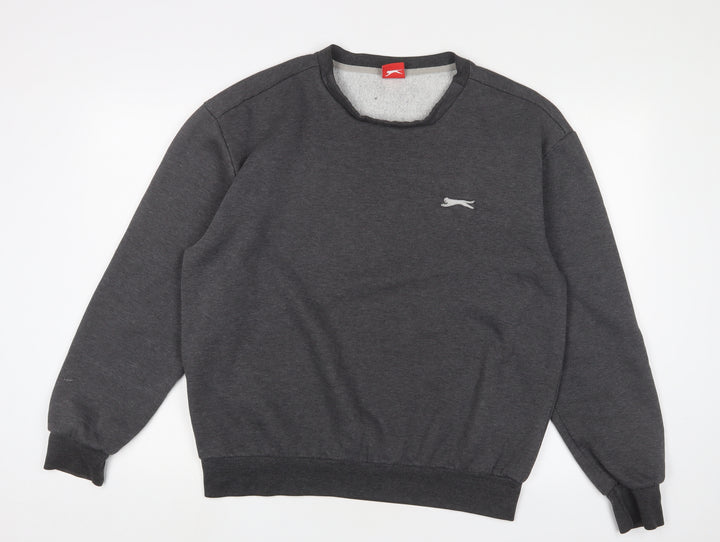 Slazenger Mens Grey Cotton Pullover Sweatshirt Size L - Logo, Embroidered