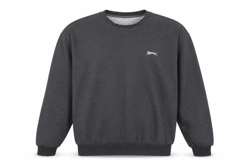 Front view of Slazenger men’s grey cotton pullover sweatshirt, size L, - logo, embroidered