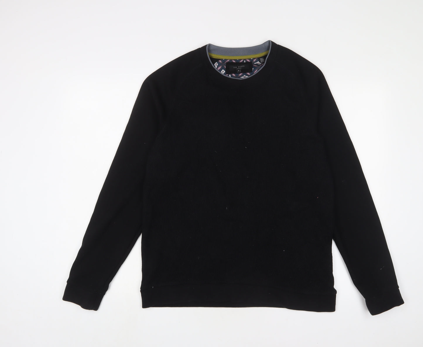 Ted Baker Mens Black Crew Neck Polyester Pullover Jumper Size L Long Sleeve