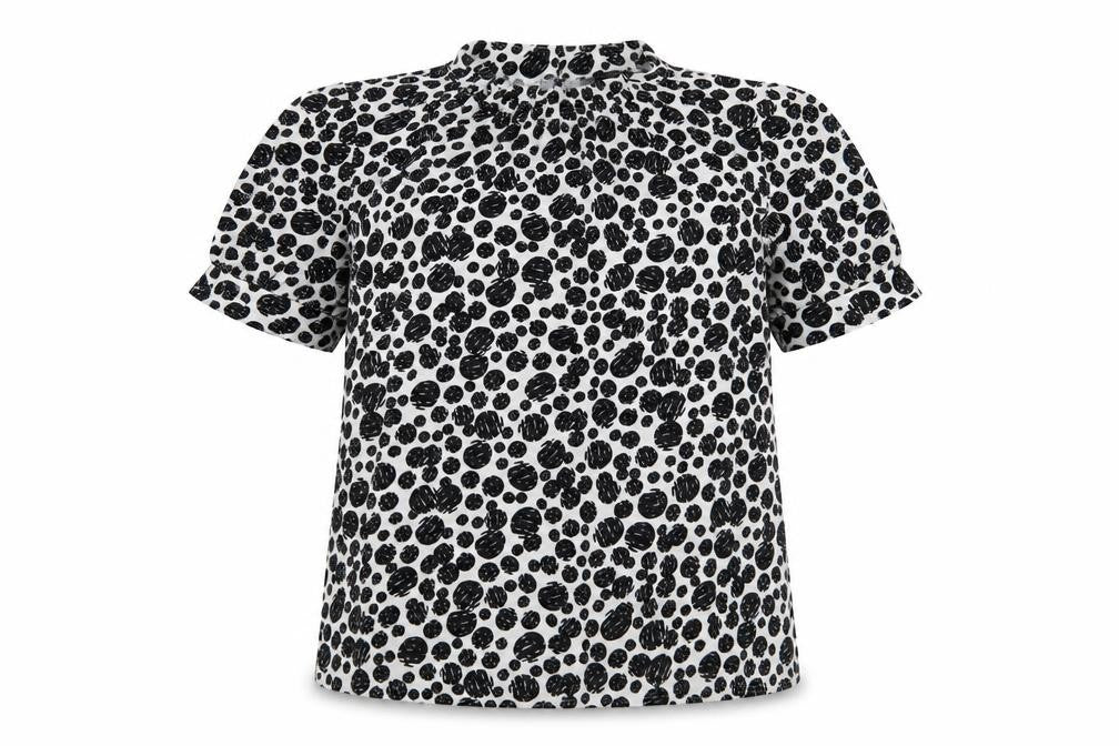 Front view of Adrianna Papell women’s white geometric polyester basic t-shirt, size M, round neck
