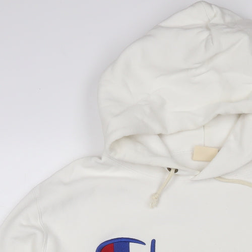 Champion Mens White Cotton Pullover Hoodie Size L - Logo, Embroidered