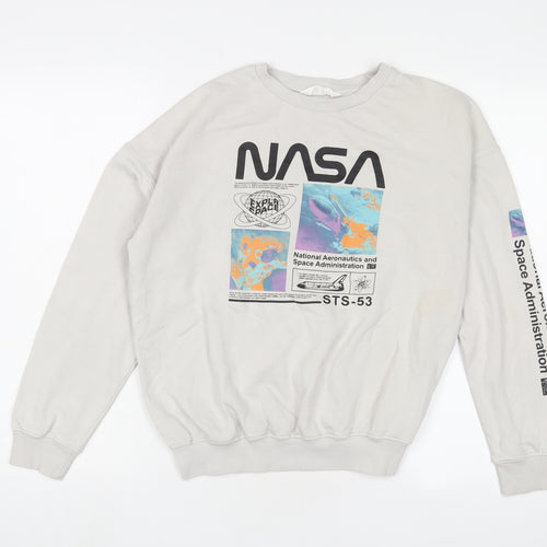 NASA Womens Grey Cotton Pullover Sweatshirt Size 10 Pullover - Logo