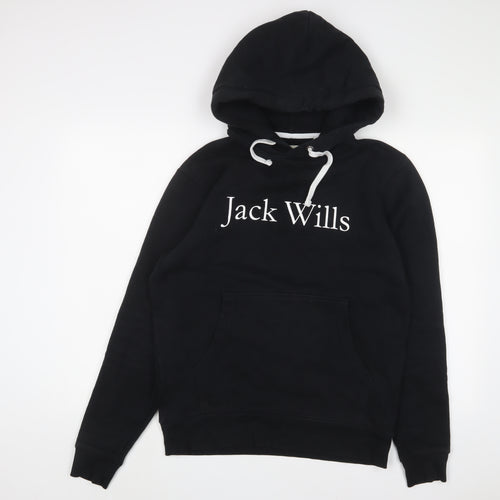 Jack Wills Mens Black Cotton Pullover Hoodie Size S - Logo