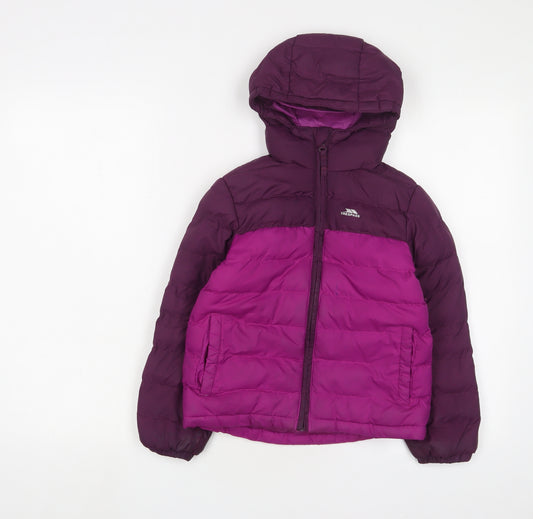 Trespass Girls Purple Basic Coat Coat Size 5-6 Years Zip - Logo