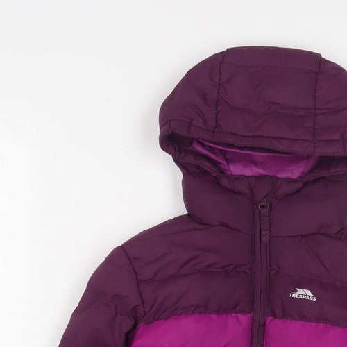 Trespass Girls Purple Basic Coat Coat Size 5-6 Years Zip - Logo