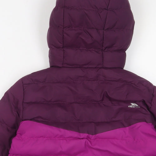 Trespass Girls Purple Basic Coat Coat Size 5-6 Years Zip - Logo