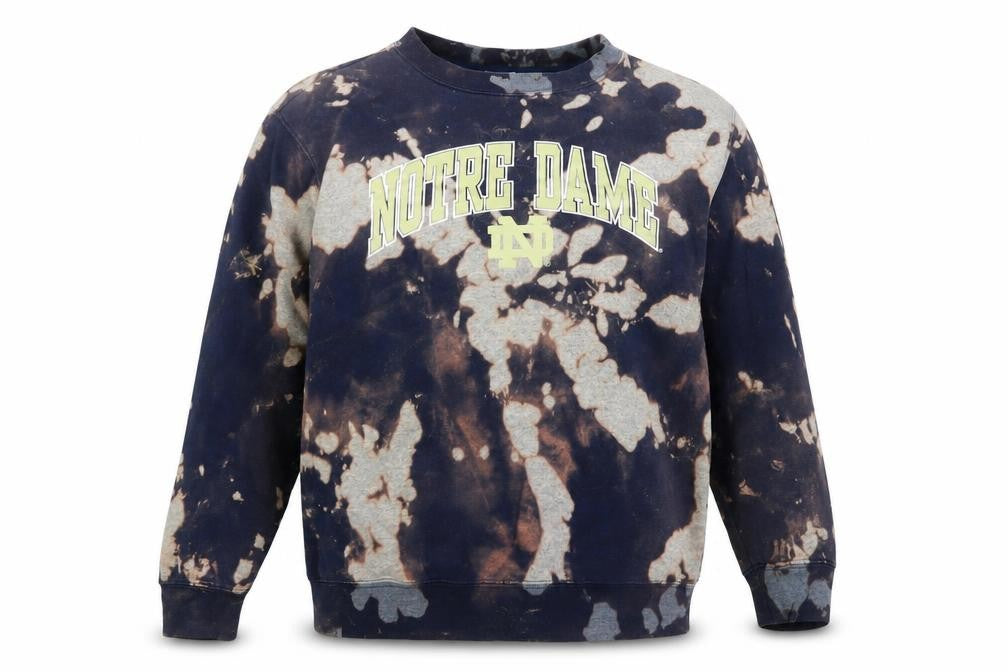 Front view of Russell women’s blue geometric cotton pullover sweatshirt, size M, pullover - notre dame