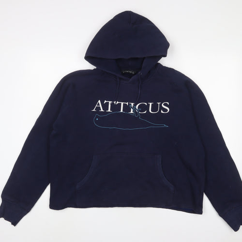 Atticus Womens Blue Cotton Pullover Hoodie Size L Pullover - Logo