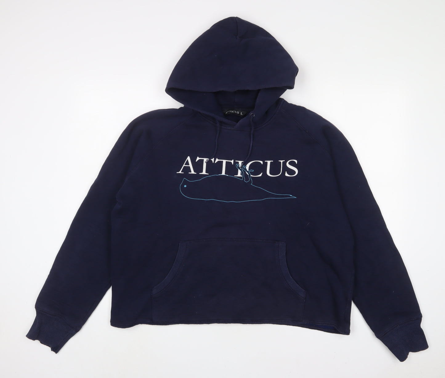 Atticus Womens Blue Cotton Pullover Hoodie Size L Pullover - Logo