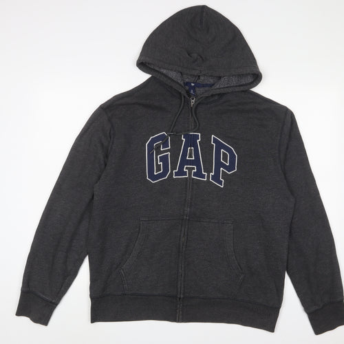 Gap Mens Grey Cotton Full Zip Hoodie Size L - Logo, Embroidered