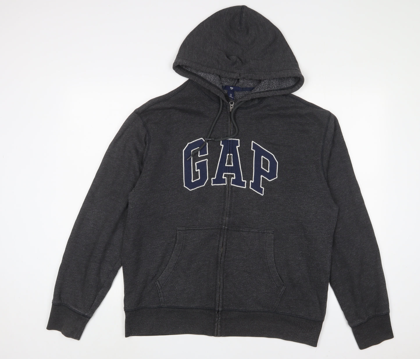 Gap Mens Grey Cotton Full Zip Hoodie Size L - Logo, Embroidered