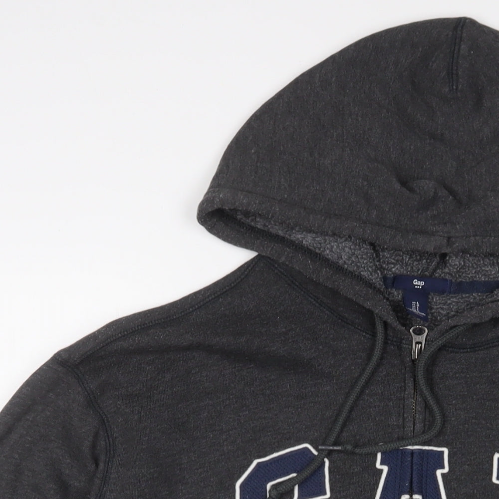 Gap Mens Grey Cotton Full Zip Hoodie Size L - Logo, Embroidered