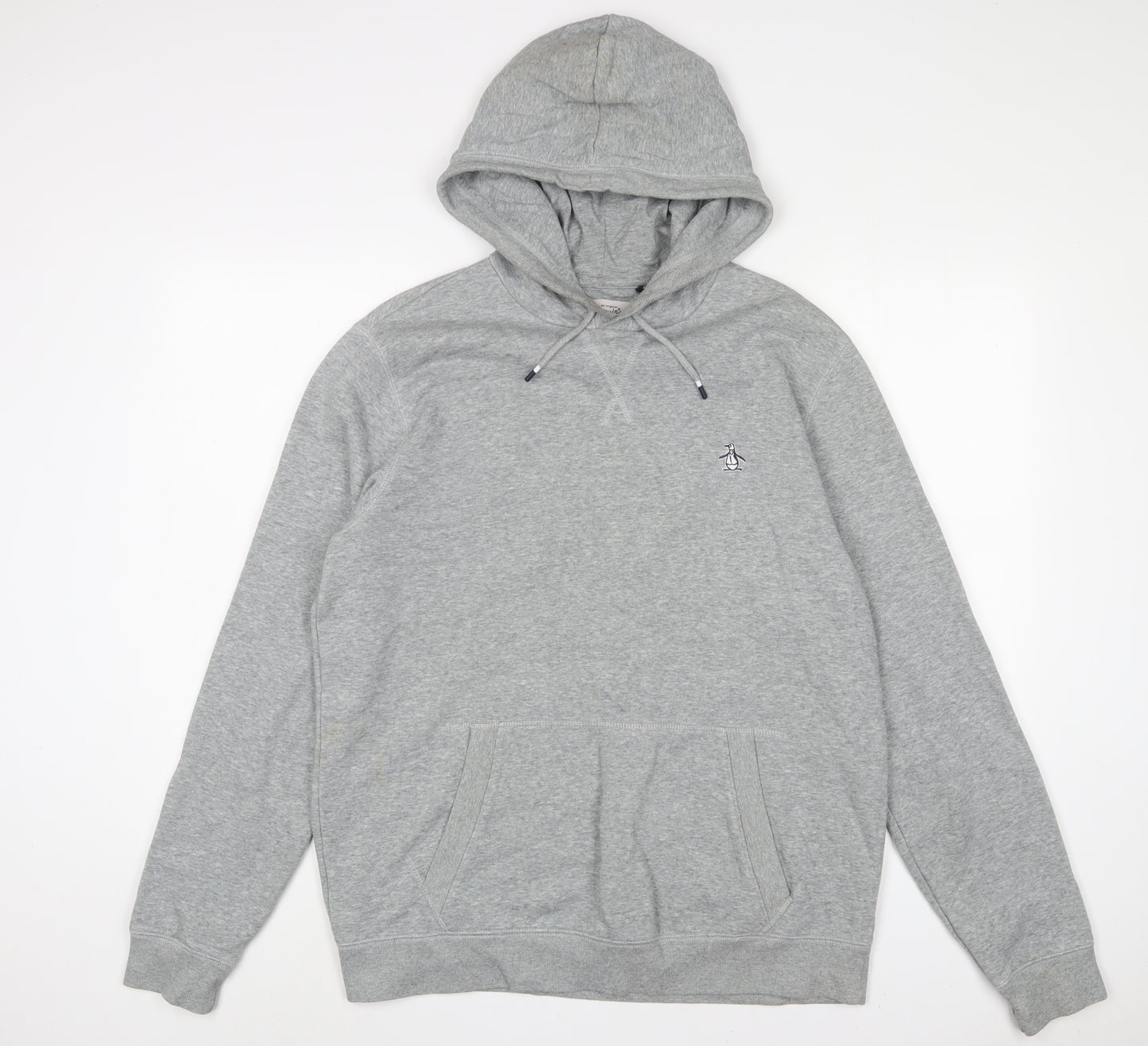 Penguin Mens Grey Cotton Pullover Hoodie Size L - Logo, Embroidered