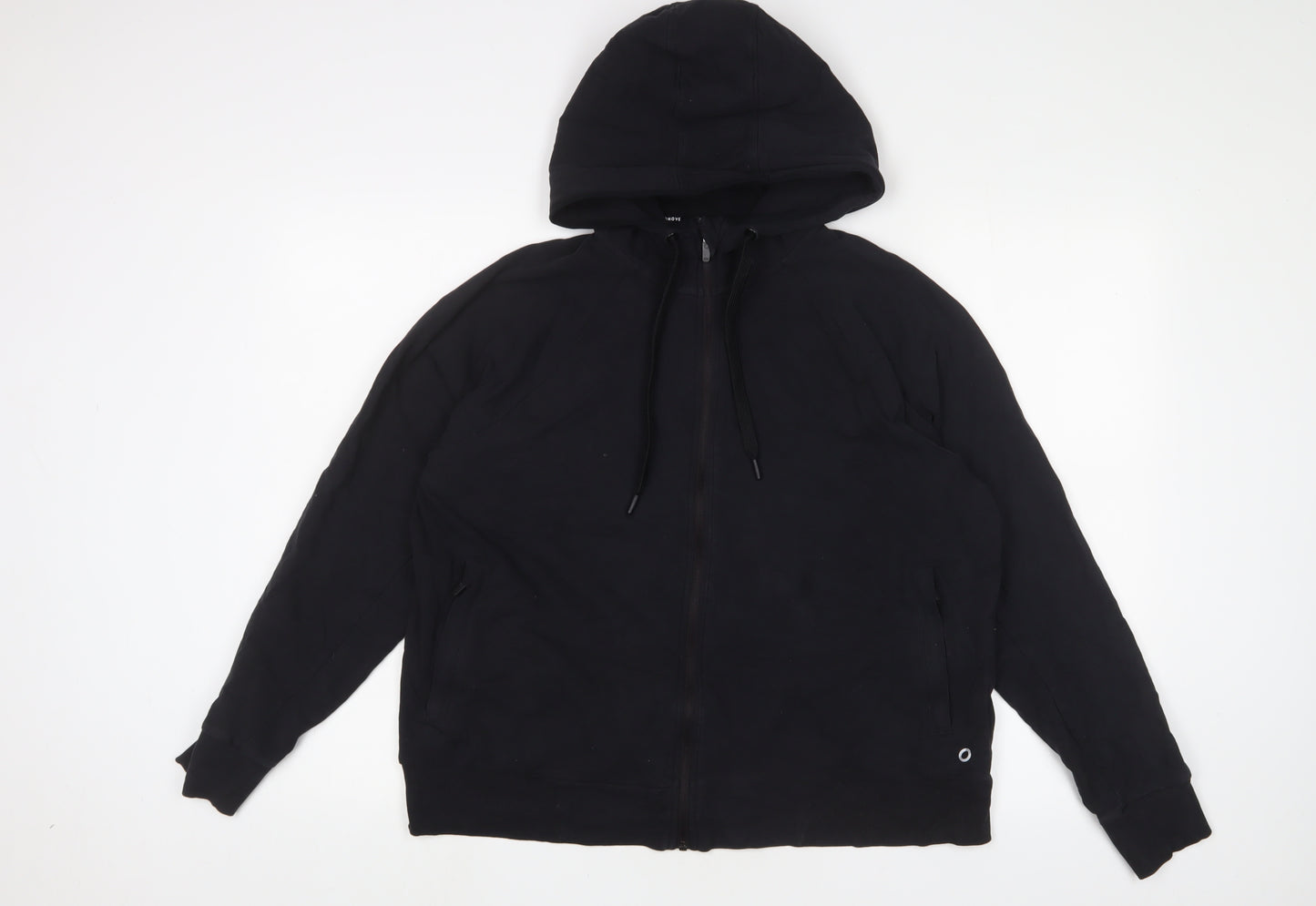 GOODMOVE Womens Black Cotton Full Zip Hoodie Size 18 Zip