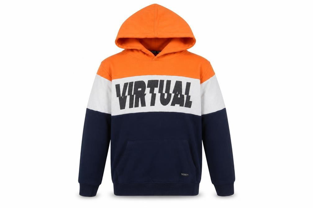 Front view of Threadbare boys’ multicoloured striped cotton pullover hoodie, size 11-12, years pullover - virtual