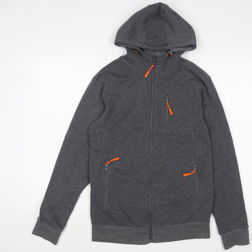 SIIMHWRSS Mens Grey Cotton Full Zip Hoodie Size S - Zip Pockets