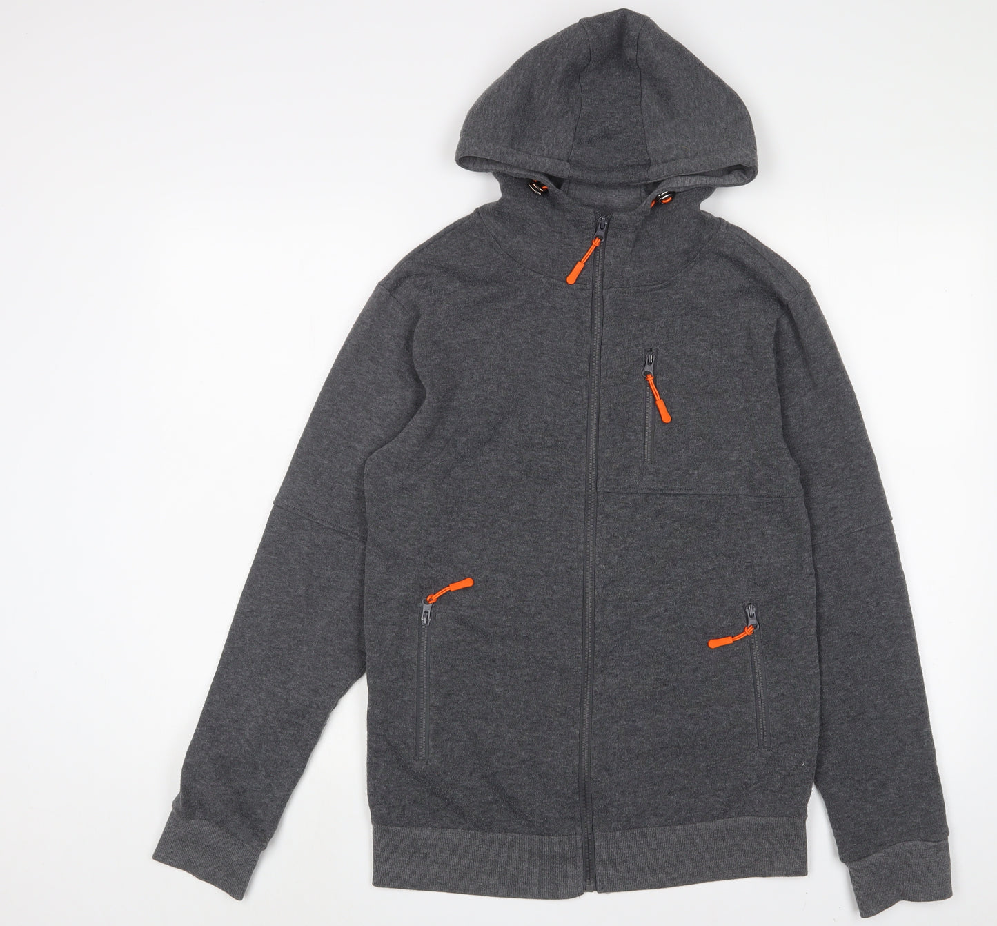 SIIMHWRSS Mens Grey Cotton Full Zip Hoodie Size S - Zip Pockets