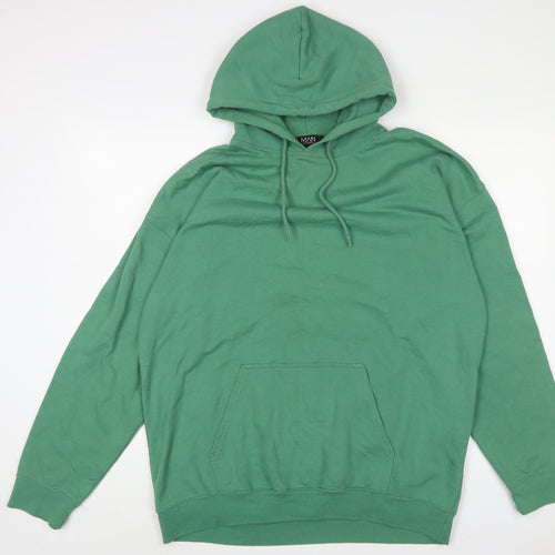 Boohoo Mens Green Cotton Pullover Hoodie Size L