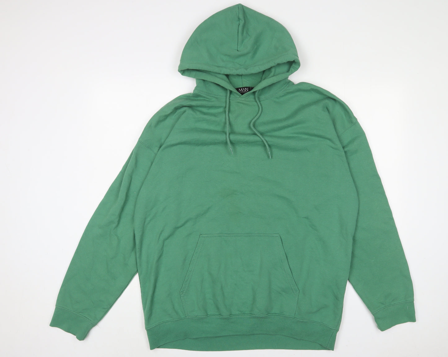 Boohoo Mens Green Cotton Pullover Hoodie Size L