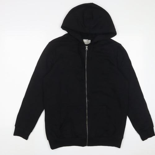 ASOS Womens Black Cotton Full Zip Hoodie Size 10 Zip