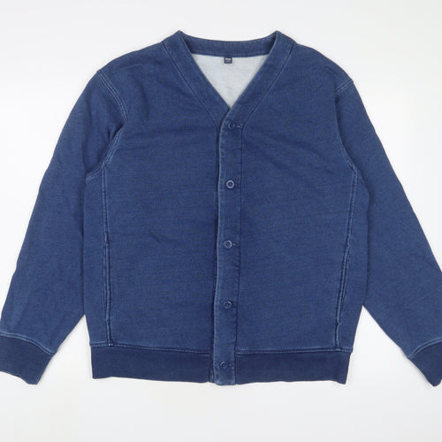 Uniqlo Mens Blue V-Neck Cotton Cardigan Jumper Size M Long Sleeve