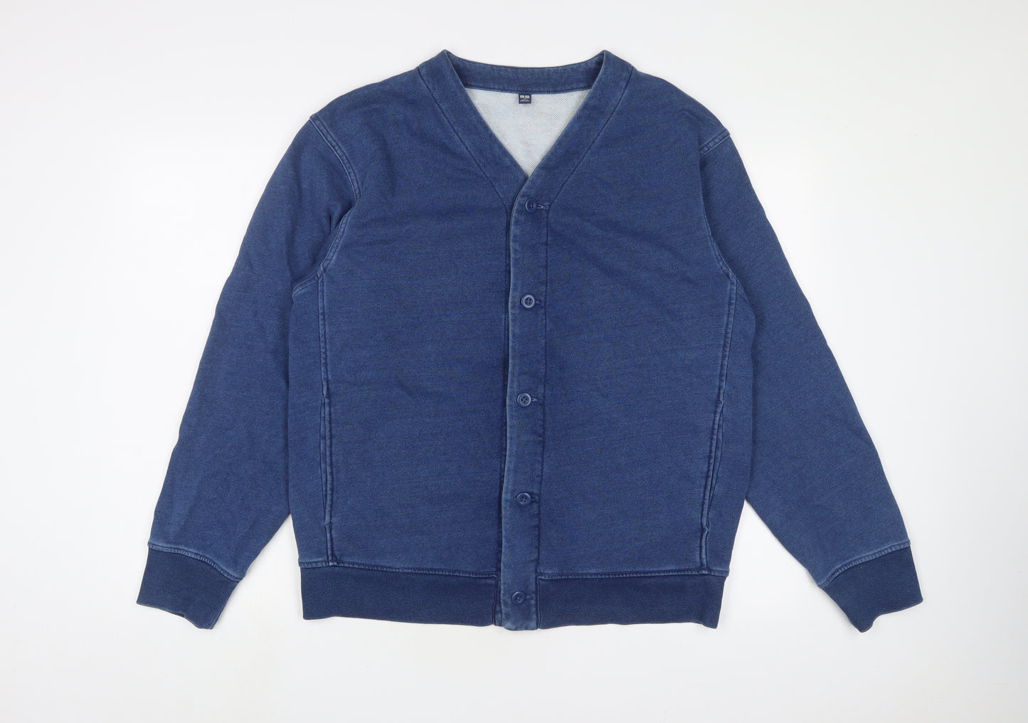 Uniqlo Mens Blue V-Neck Cotton Cardigan Jumper Size M Long Sleeve