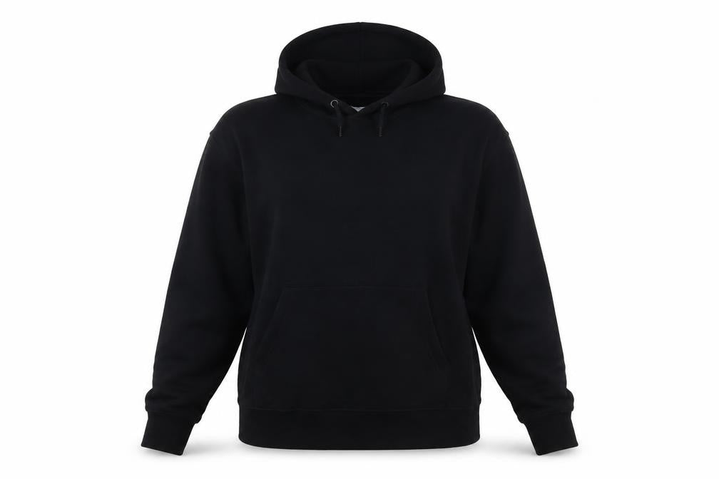 Front view of Topman women’s black cotton pullover hoodie, size L, pullover