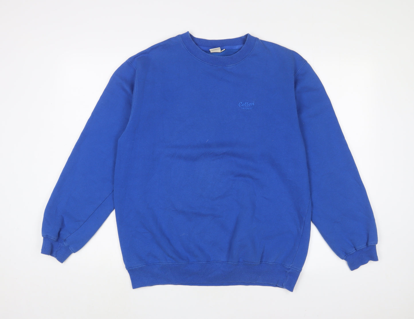 Cotton Traders Mens Blue Cotton Pullover Sweatshirt Size M - Logo, Embroidered