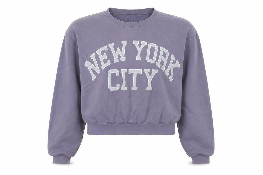 Front view of BIKBOK women’s purple cotton pullover sweatshirt, size S, pullover - new york city