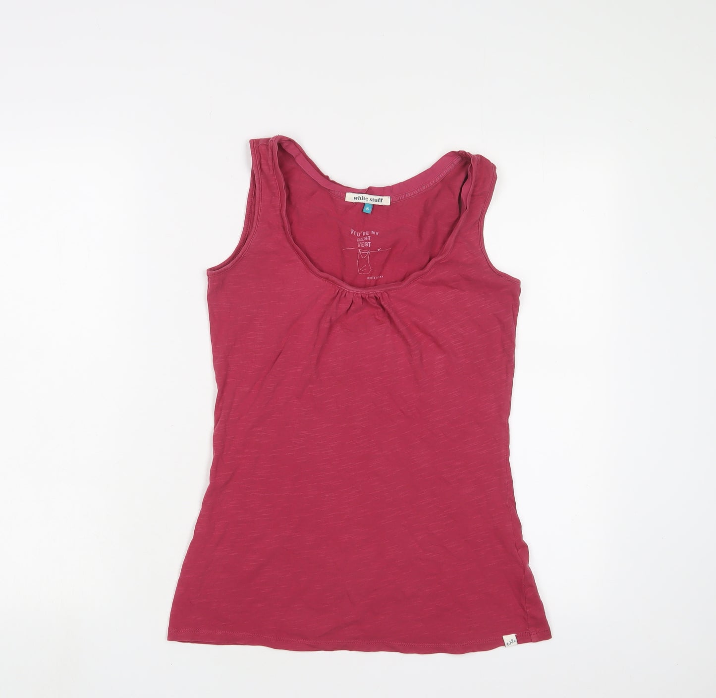 White Stuff Womens Pink Cotton Basic Tank Size 8 Scoop Neck - Pleated