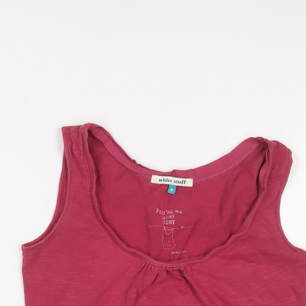 White Stuff Womens Pink Cotton Basic Tank Size 8 Scoop Neck - Pleated