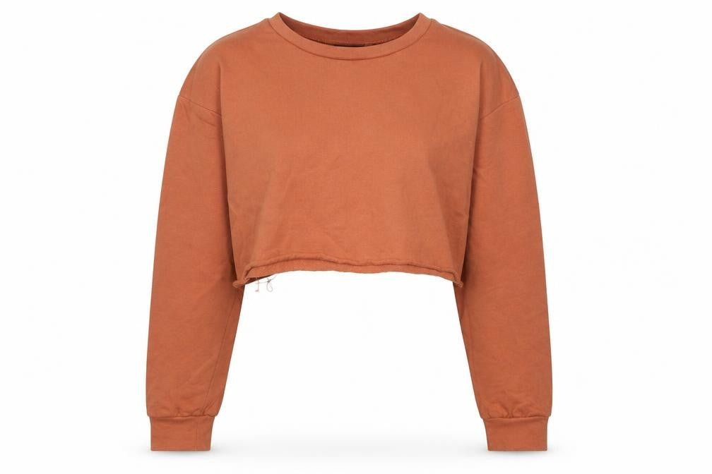 Front view of PRETTYLITTLETHING women’s orange cotton pullover sweatshirt, size UK 10, pullover