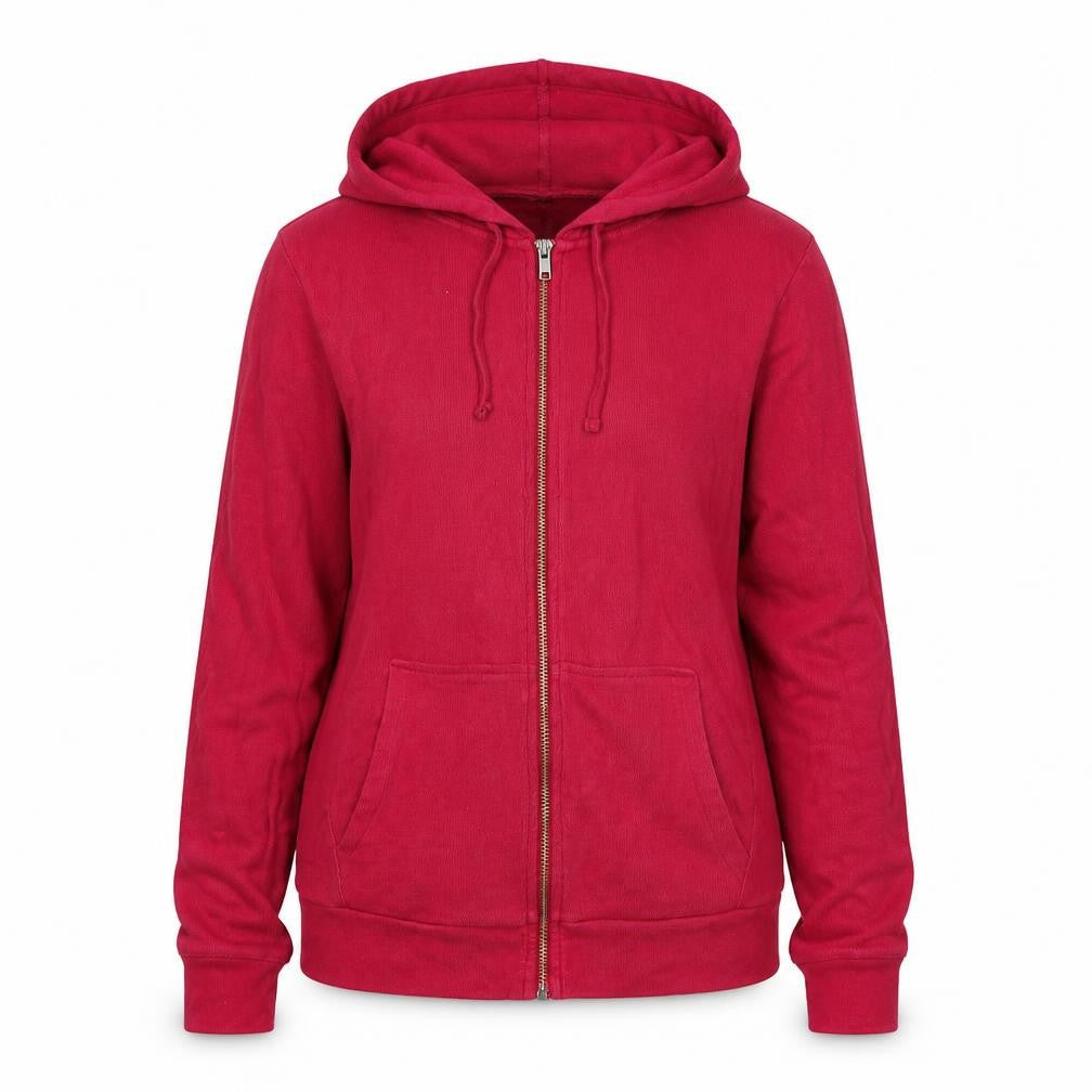 Front view of Next women’s pink cotton full zip hoodie, size UK 8, zip