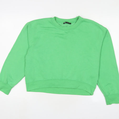 Zara Womens Green Cotton Pullover Sweatshirt Size M Pullover