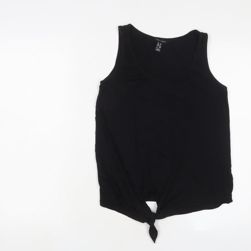 New Look Womens Black Cotton Basic Tank Size 10 Scoop Neck - Tie