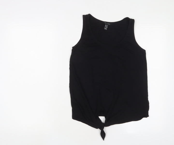 New Look Womens Black Cotton Basic Tank Size 10 Scoop Neck - Tie