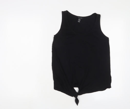 New Look Womens Black Cotton Basic Tank Size 10 Scoop Neck - Tie