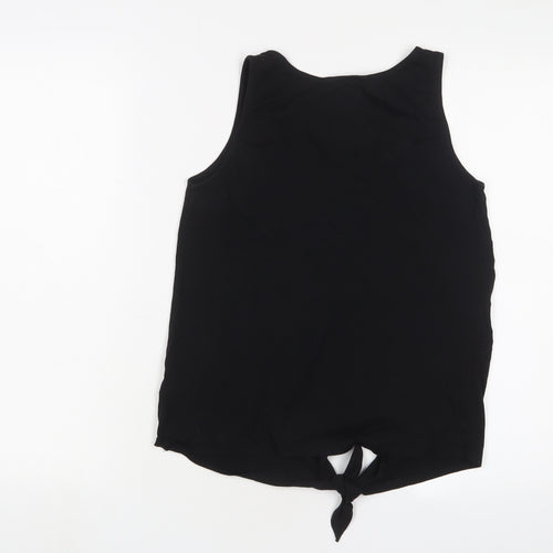 New Look Womens Black Cotton Basic Tank Size 10 Scoop Neck - Tie