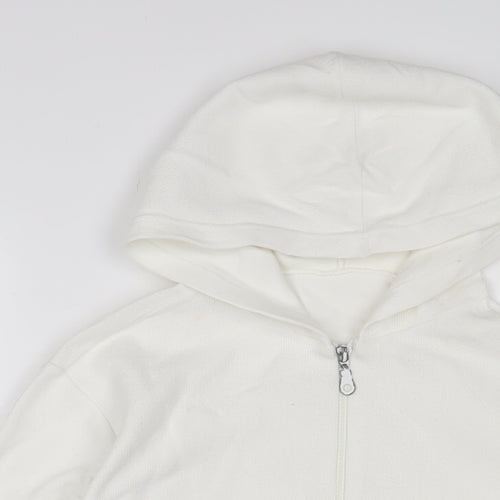 New Look Womens White Cotton Full Zip Hoodie Size L Zip