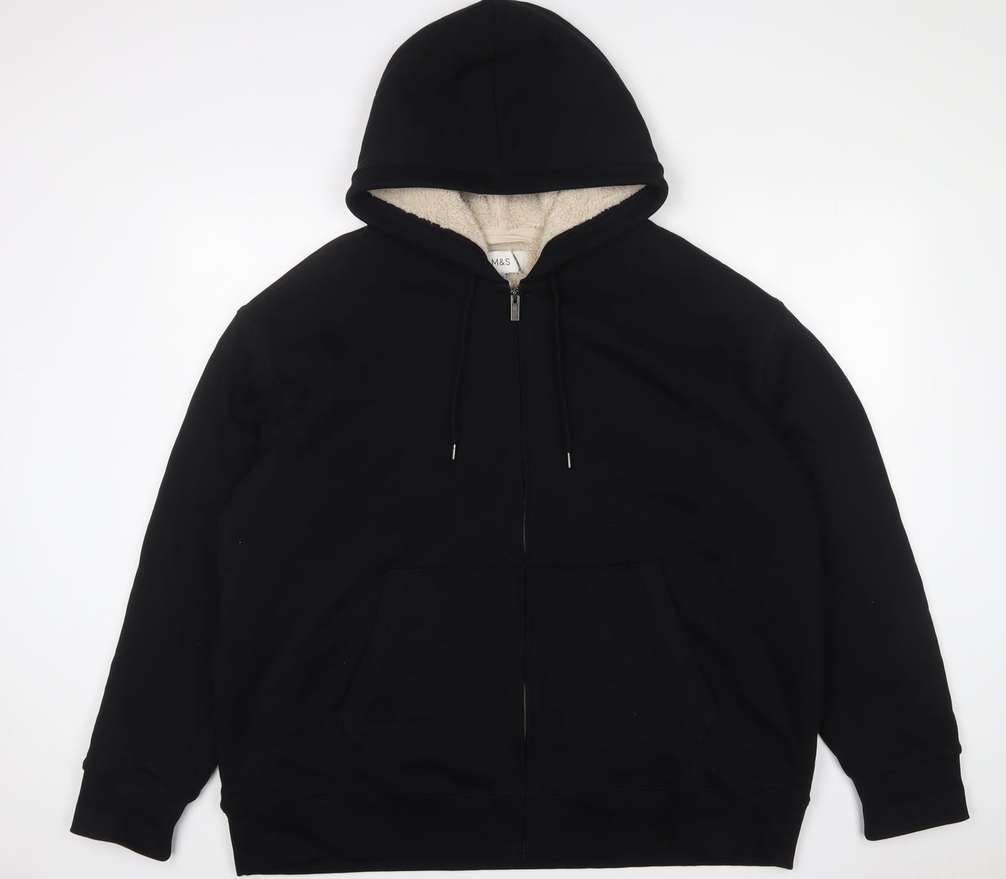 Marks and Spencer Mens Black Cotton Full Zip Hoodie Size 2XL