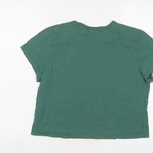 Weekday Womens Green Cotton Cropped T-Shirt Size L Crew Neck