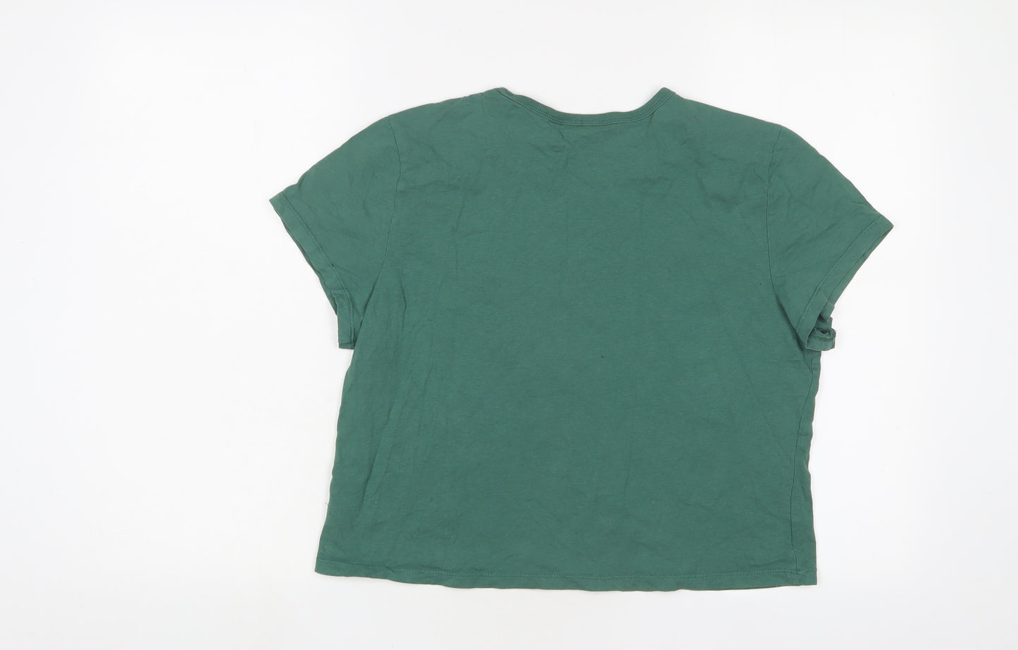 Weekday Womens Green Cotton Cropped T-Shirt Size L Crew Neck