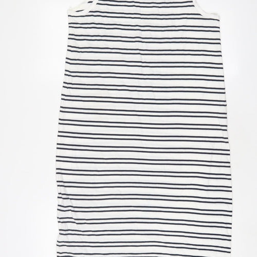 Marks and Spencer Womens White Striped Cotton Tank Dress Size 12 Scoop Neck Pullover