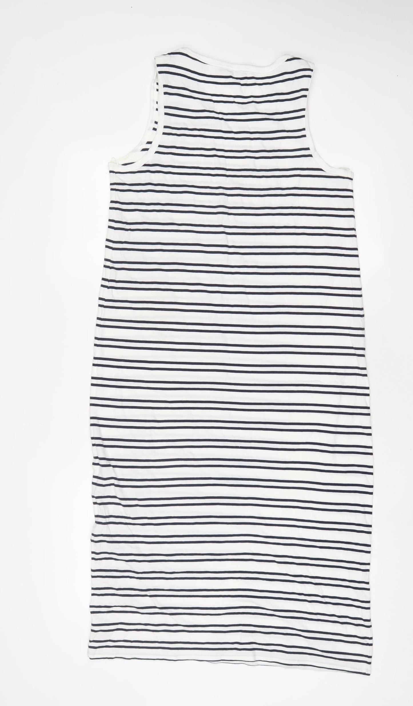 Marks and Spencer Womens White Striped Cotton Tank Dress Size 12 Scoop Neck Pullover