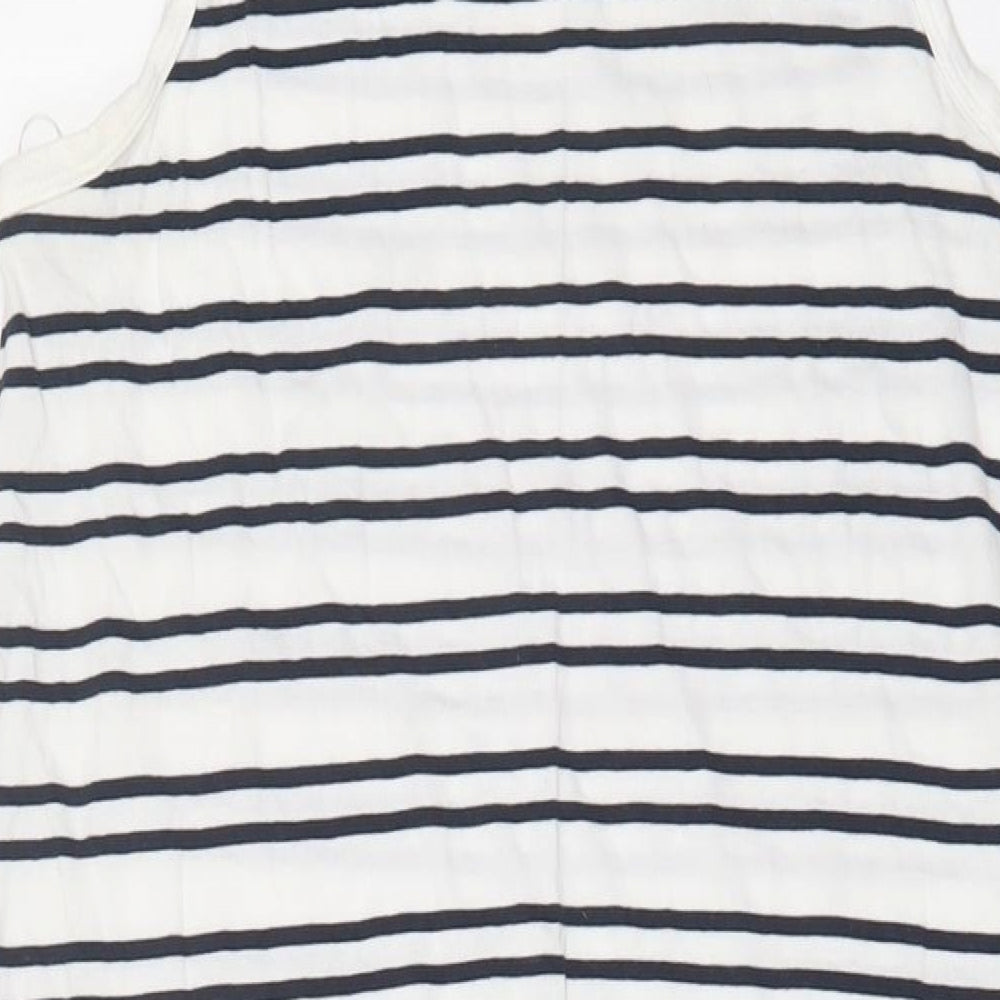 Marks and Spencer Womens White Striped Cotton Tank Dress Size 12 Scoop Neck Pullover