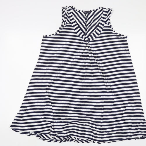 Marks and Spencer Womens Blue Striped Viscose Tunic Tank Size 16 V-Neck