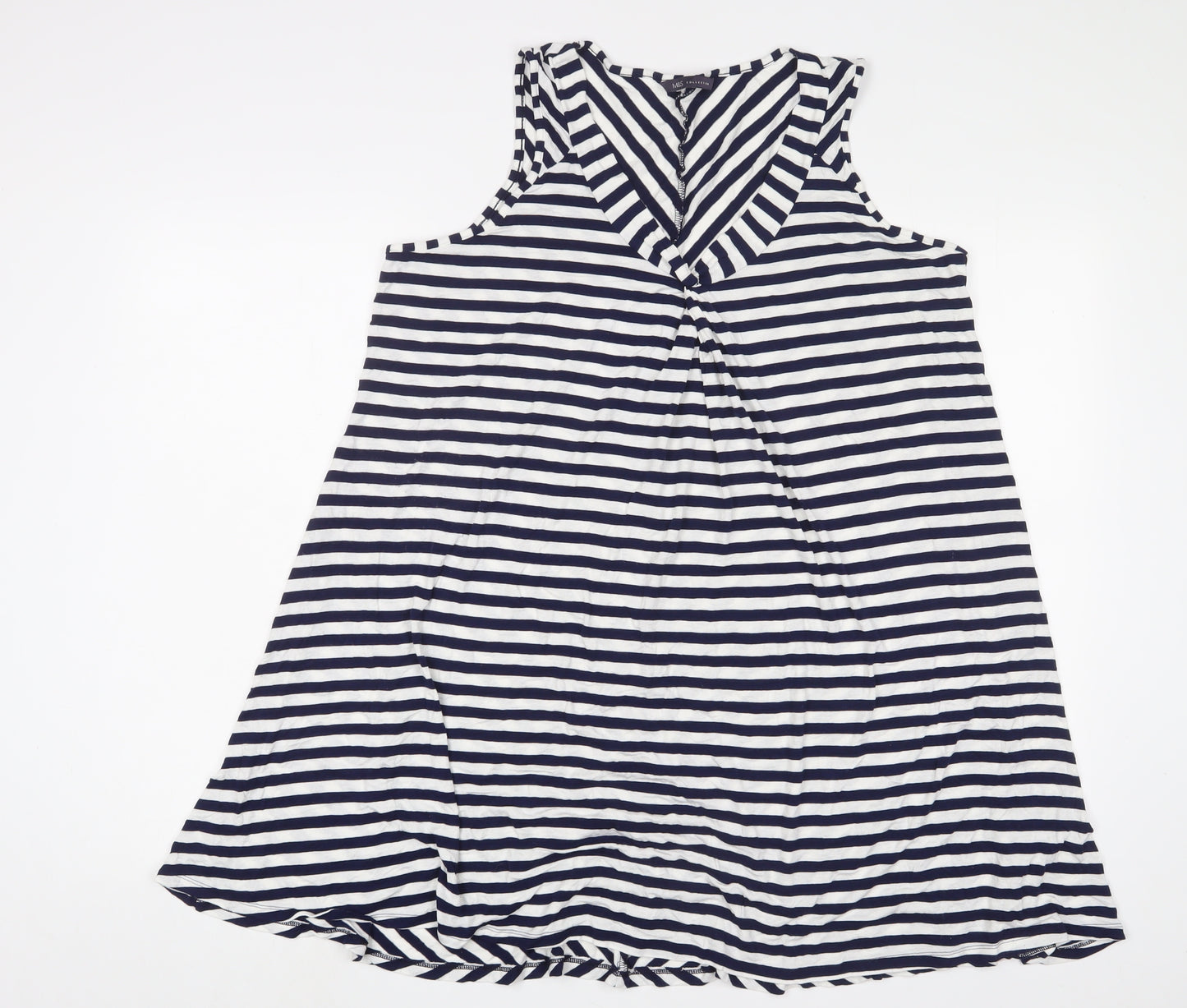 Marks and Spencer Womens Blue Striped Viscose Tunic Tank Size 16 V-Neck